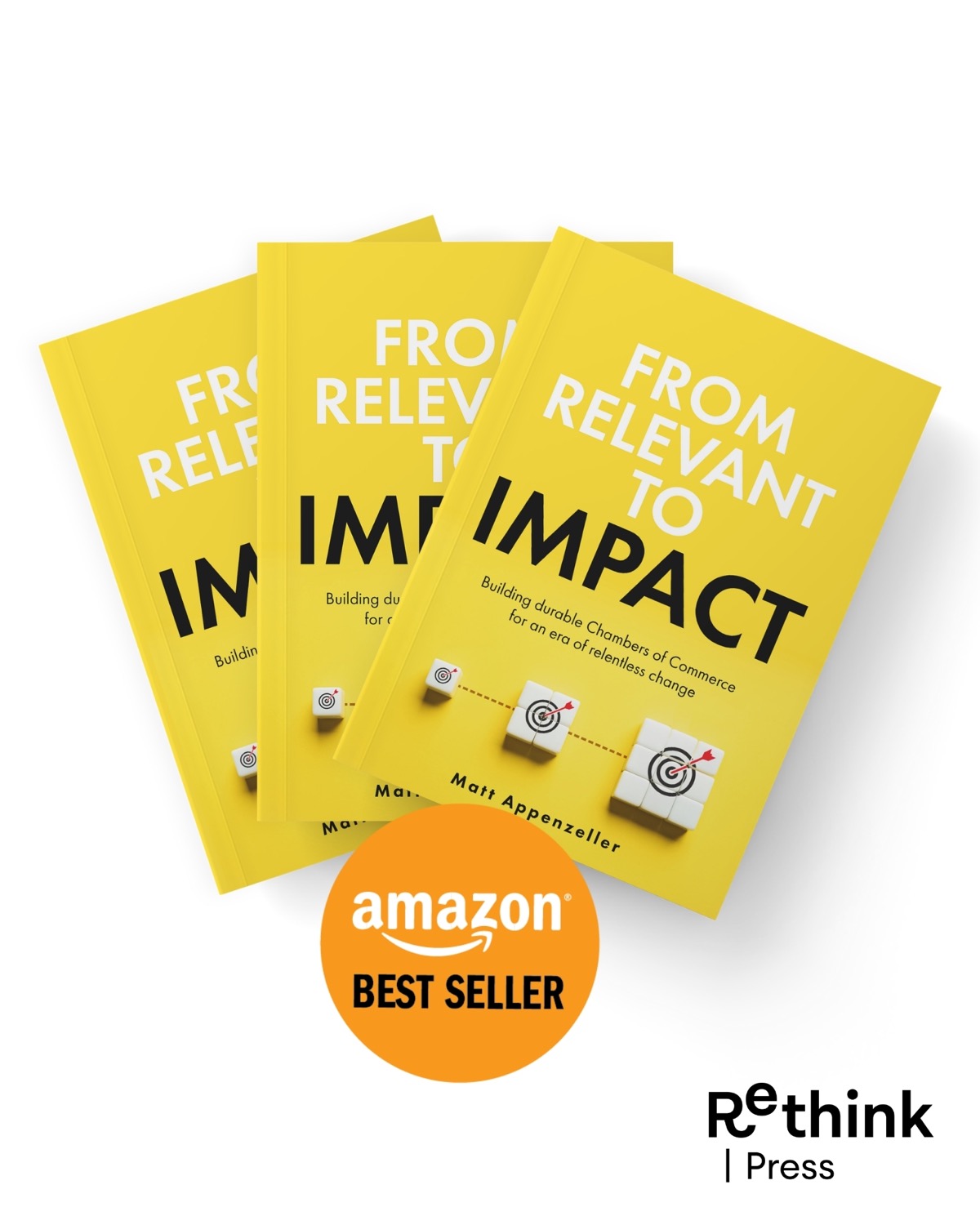 Three copies of From Relevant to Impact with an Amazon Best Seller badge