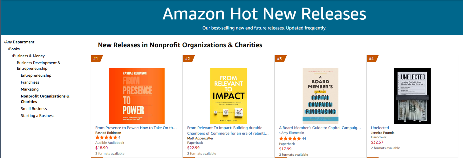 Amazon number two new release ranking in Nonprofit Organizations and Charities